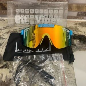 Mirrored Sport Sunglasses for Men - Blue Frame, Orange Mirror Lens
